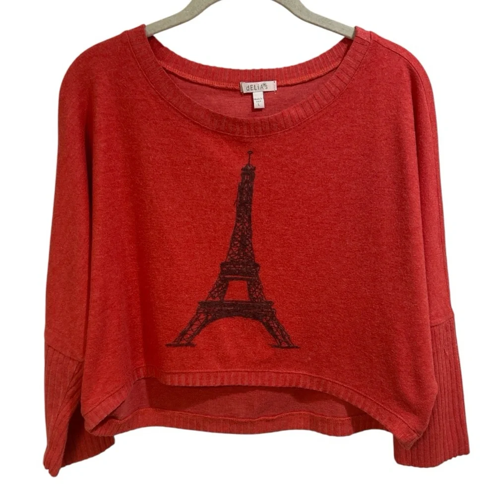 Delia’s Red Eiffel Tower  Crop Sweater Size Large